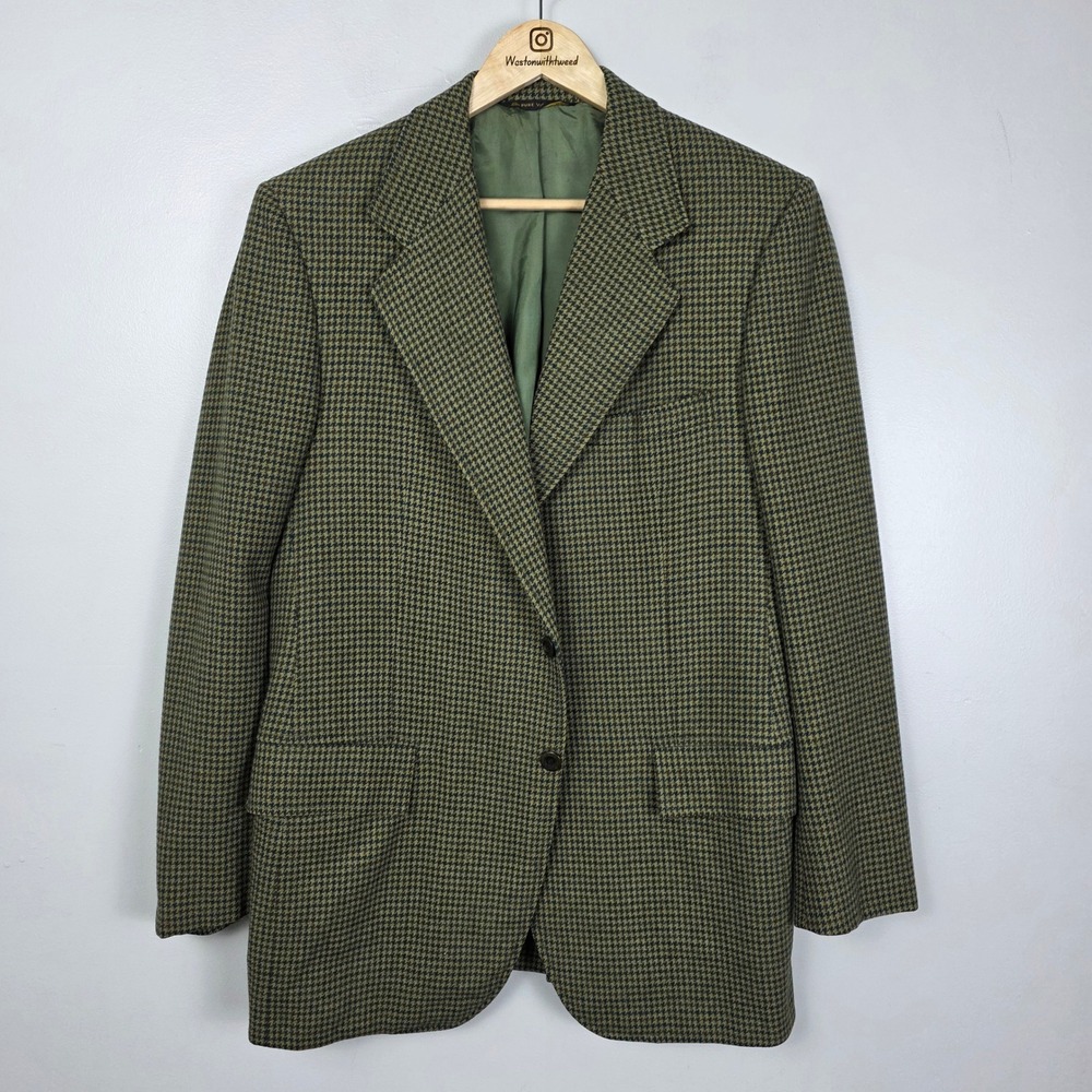 Hart Schaffner Marx Houndstooth Wallachs Tweed Mens Green Wool Sport Coat 42R